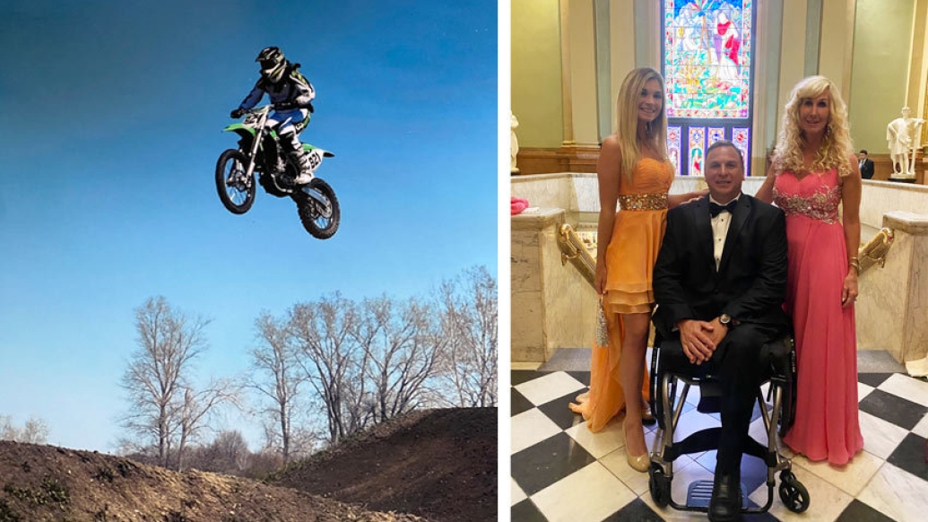 dirtbike jump tuxedo amputated leg wheelchair