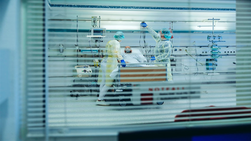 looking in patient room through blines