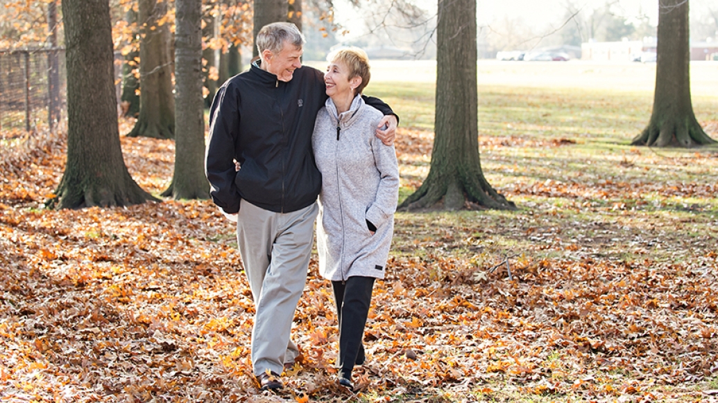 Beverly on a walk with her husband after receiving sacroiliac injections