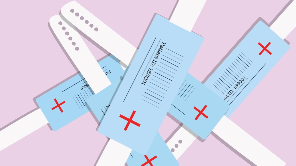 A collection of hospital wristbands signifying hospital readmission