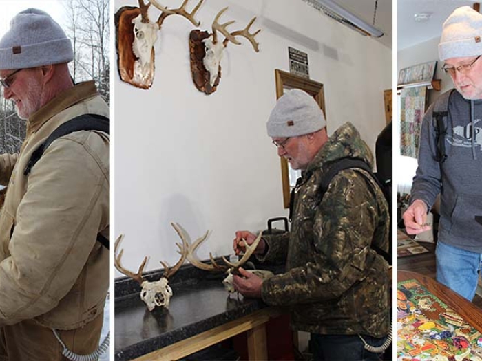 man in several activities winter hat and jackets on