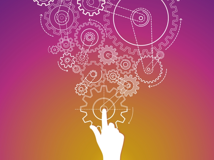 Hand Finger Pointing Gears Machine