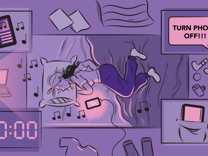 purple all notifications on phone teen sleeping in bed with phone next to them