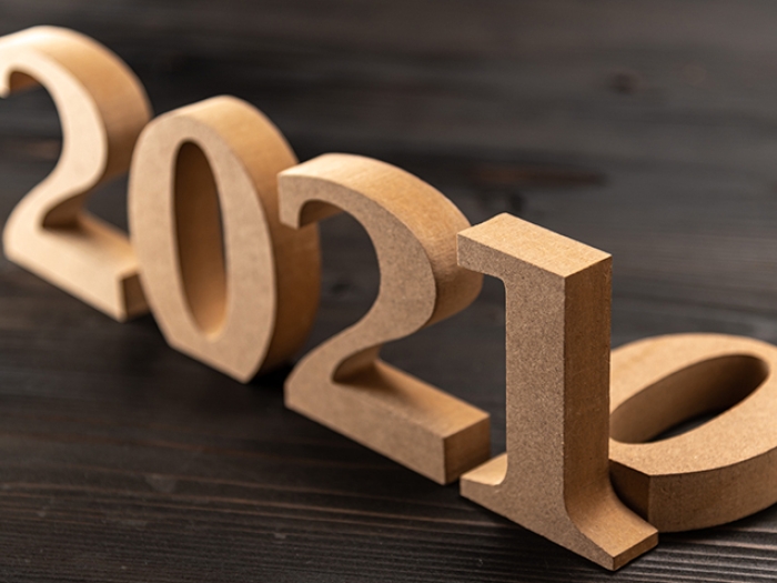 2020 wooden blocks knocked over by 2021 blocks