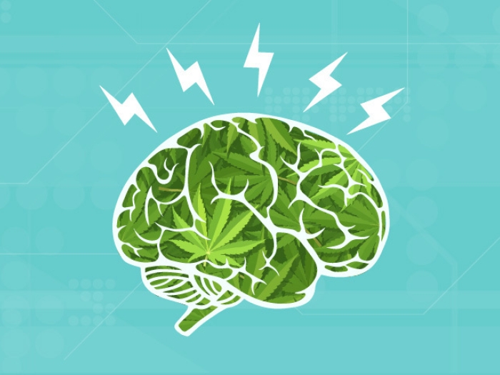 cannabis green brain with white lightening above it