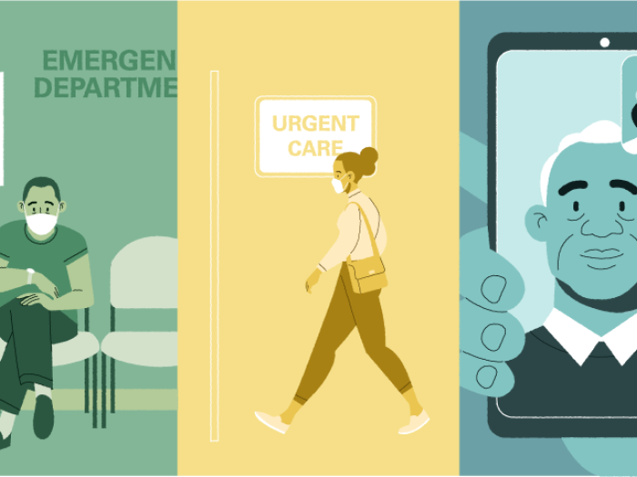 emergency room urgent care telemedicine graphic green yellow and teal