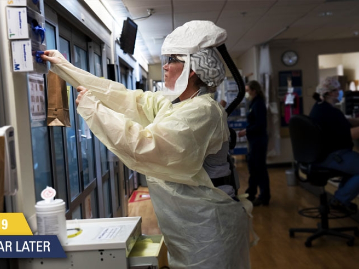 A health care worker on a COVID-19 unit during the early months of the pandemic.