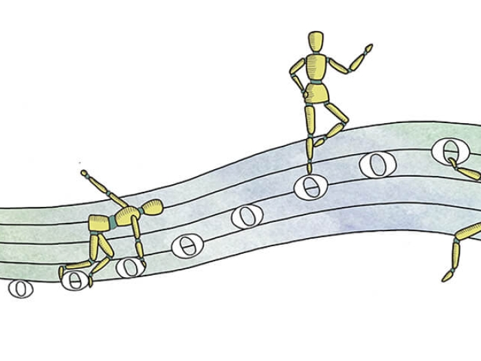 Mannequins on music notes