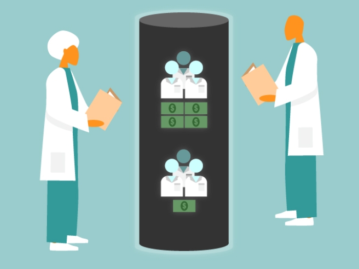 Graphic of doctors looking at files 