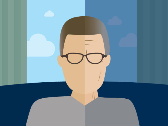 older person split face younger and older