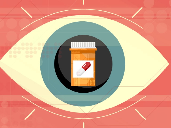 Eye with pills in it