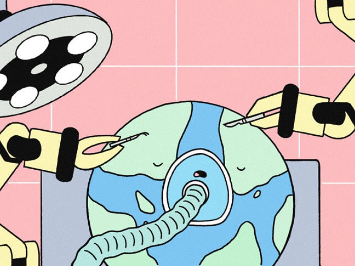 Planet earth gas robotic with pink background