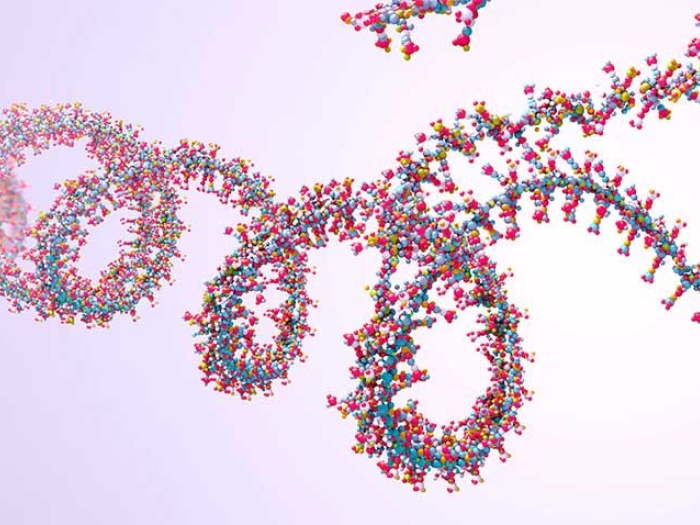 rainbow ribbon like illustration of ribonucleic acid chain