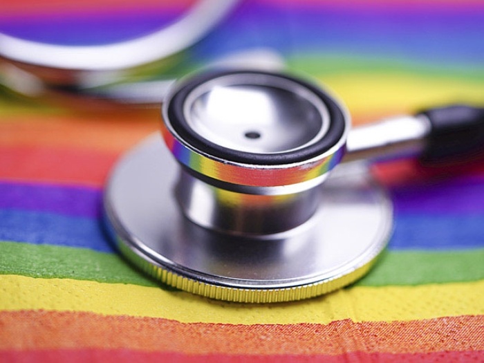Stethoscope on Rainbow Pride LGBTP Flag