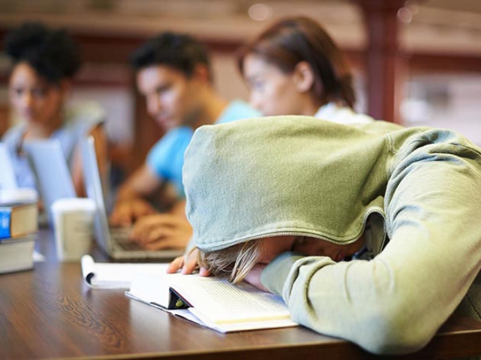 Student exhausted from studying