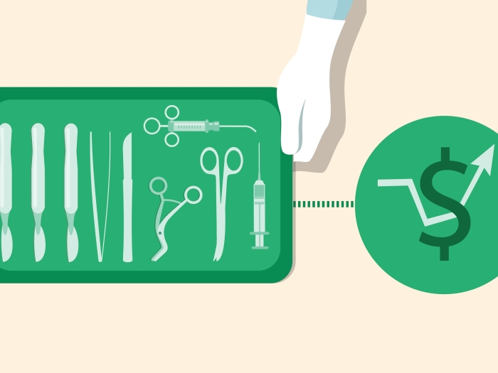 Tray of medical instruments signifying the cost of surgical complications
