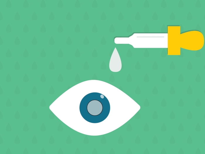 Illustration of an eye receiving glaucoma eye drops
