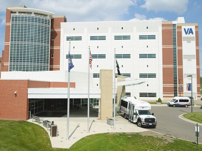 va hospital entrance exterior white and red bricks