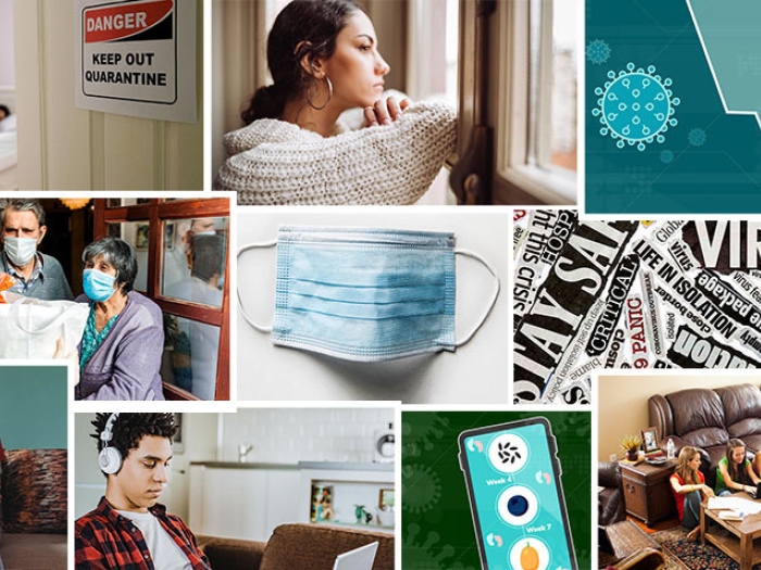 collage of people and words