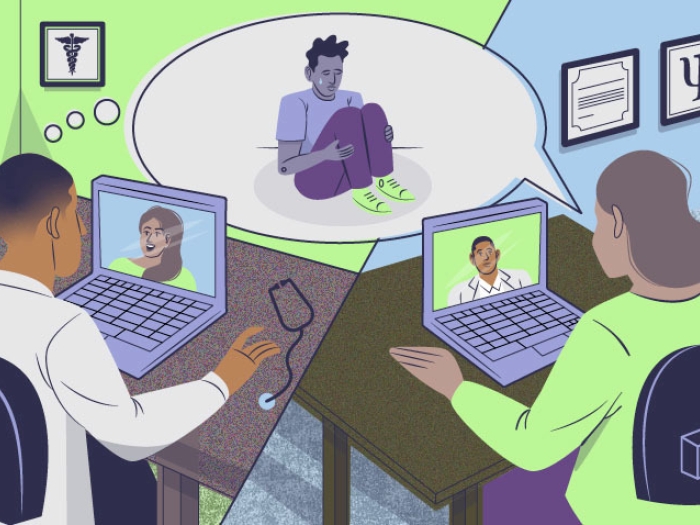 doctor and doctor talking about a teen depressed over computers