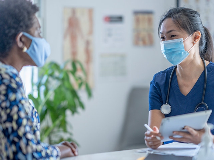 doctor patient masks clinic lobby