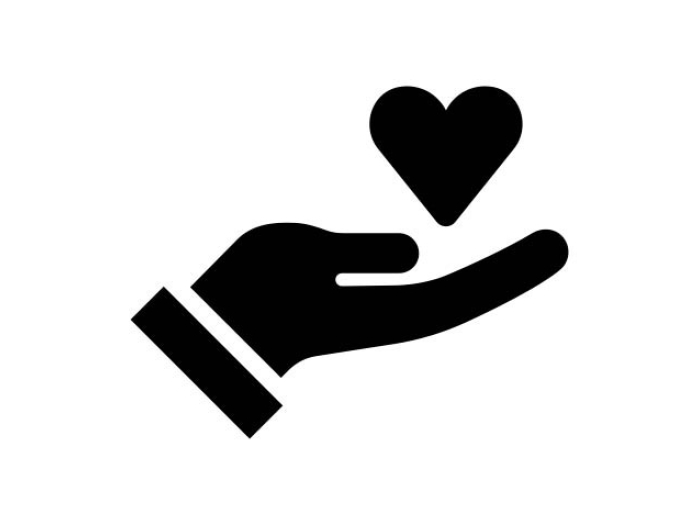 black ink illustration of hand holding heart