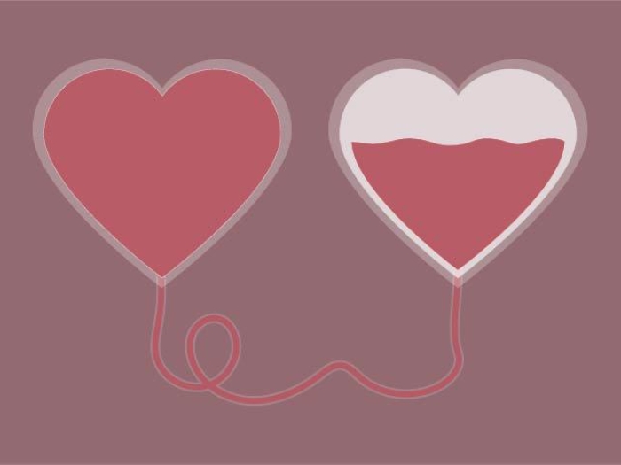 pink hearts one heart filled and another half filled with blood for donations