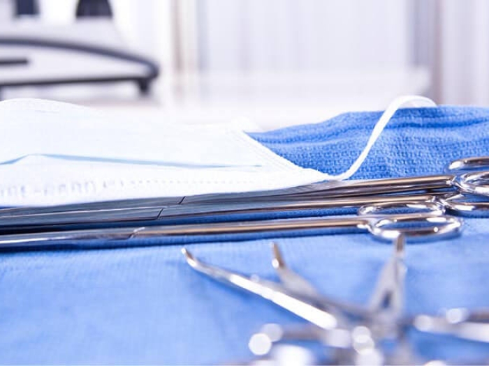 Scissors on operating table