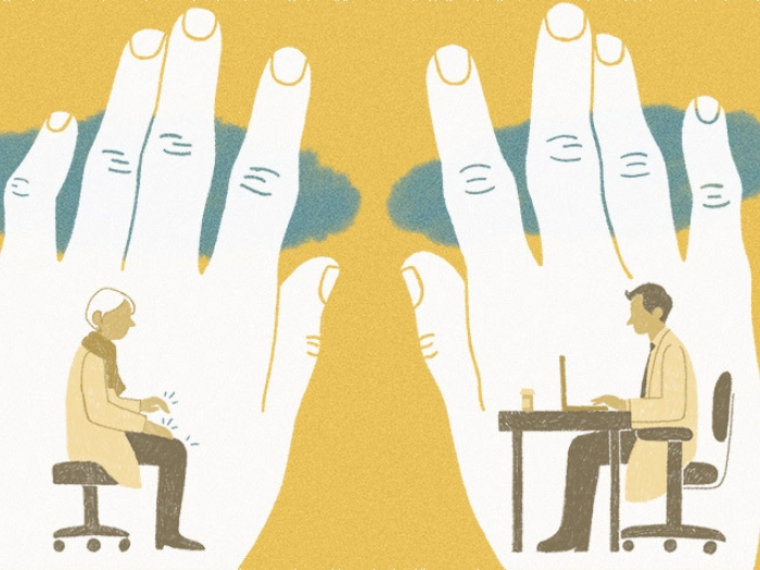 two hands doctor patient yellow 